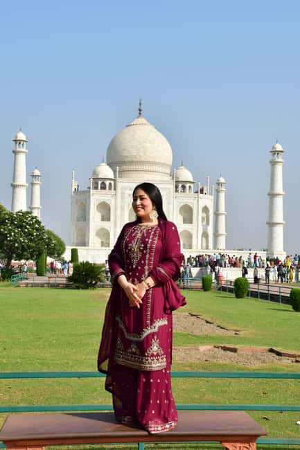 From Delhi: Sunrise Taj Mahal & Agra Tour with 5<em> Lunch – Three hours among the marble’ /></p>
<p><p>At the Taj Mahal, your guide meets you and accompanies you through entry and around the monument. The guided portion can give structure to a place that is both visually striking and crowded with details. You can ask questions, get a sense of the architecture, and spend time looking rather than simply following a stream of people.</p>
</p>
<p><p>The guide’s role may be especially useful if this is your first visit to Agra. Several people who have toured with Riyaz describe his manner as calm and respectful, and one names Ali Zaif as a guide who added historical and cultural context. Those names offer a helpful picture of the kind of personal service associated with the tour, but they do not confirm who will lead your departure. If a particular guide matters to you, ask the provider before booking.</p>
</p>
<p><p>The photography help is a small detail with real value. It can be hard to get a good picture of yourself at a famous monument, particularly when travelling solo. A guide who offers to take photos can solve that problem and may know useful angles around the site. Still, bring your own camera or phone and take the time you want; the photo assistance is an added courtesy, not a substitute for your own visit.</p>
</p>
<p><p>Wear comfortable shoes and clothes, and bring sunglasses. You’ll spend time walking around a large monument complex, and the morning can turn bright quickly. The activity is described as wheelchair accessible, but if you have particular mobility needs, confirm the practical arrangements for your route and vehicle before setting out.</p>
</p>
<h2>Breakfast, with an important package detail</h2>
<p> Lunch – Breakfast, with an important package detail’ /></p>
<p><p>After the Taj Mahal, the schedule allows one hour for breakfast at a multi-cuisine restaurant. The package information also refers to breakfast at a five-star hotel if you select that option. In another description, breakfast is at your own expense, and the experience title mentions a five-star lunch. Those details do not line up neatly.</p>
</p>
<p><p>That makes meal confirmation essential. Ask whether your chosen price includes breakfast, whether the meal is at a five-star hotel, and whether lunch is included at all. The listed inclusions do not establish that lunch is part of every package. Be just as clear about beverages: drinks are listed among items not included, and the general exclusions also mention meals.</p>
</p>
<p><p>If breakfast is not covered, you’ll need to pay for it yourself. That is not necessarily a drawback, since it lets you choose what and how much to eat, but it changes the total cost. A one-hour break is enough to pause and refuel, though it is not a long restaurant stop in a day already shaped around an early start.</p>
</p>
<h2>Agra Fort and the Mughal story</h2>
<p> Lunch – Agra Fort and the Mughal story’ /></p>
<p><p>After breakfast, the tour continues to Agra Fort, another UNESCO World Heritage Site. The fort was home to Mughal emperors before Delhi became India’s capital, giving you a second look at the empire that commissioned the Taj Mahal. The two sites are different in purpose and scale: one is a monumental tomb, the other a historic seat of power and residence.</p>
</p>
<p><p>You have about 85 minutes for sightseeing at the fort. That is enough for a guided overview and a sense of the site, but it is a fairly defined visit rather than an open-ended afternoon. If you like lingering over architecture or reading every display, you may want more time than the schedule provides. A guide can help you use the available window well by explaining the fort’s place in the Mughal story.</p>
</p>
<p><p>The contrast makes the day more rewarding than a Taj-only outing. After spending the morning focused on the mausoleum, you can see another layer of Agra’s past in the buildings where Mughal rulers lived and governed. The fort is not simply a second photo stop; it helps put the Taj Mahal in a wider historical setting.</p>
</p>
<div class="twil" style="margin: 20px 0; padding: 15px 0;"><p>More sunrise visits around Agra:</p><ul style="margin: 10px 0; padding-left: 0; list-style: none;"><li style="margin: 0 0 12px 0; padding: 0 0 12px 0; border-bottom: 1px solid #DDE9EC; line-height: 1.4;"><a href="https://jaipuradventures.com/agra-private-sunrise-taj-mahal-agra-city-tour/">Agra : Private Sunrise Taj Mahal & Agra City Tour</a><br><span style="font-size: 0.82em; color: #555;"><span style="color: #0C5F7A;">★</span> 5.0 &nbsp;&middot;&nbsp; 367 reviews</span></li><li style="margin: 0 0 12px 0; padding: 0 0 12px 0; border-bottom: 1px solid #DDE9EC; line-height: 1.4;"><a href="https://jaipuradventures.com/taj-mahal-sunrise-sunset-all-inclusive-private-luxury-agra-tour/">Taj Mahal Sunrise & Sunset All Inclusive Private Luxury Agra Tour</a><br><span style="font-size: 0.82em; color: #555;"><span style="color: #0C5F7A;">★</span> 5.0 &nbsp;&middot;&nbsp; 348 reviews</span></li><li style="margin: 0 0 12px 0; padding: 0 0 12px 0; border-bottom: 1px solid #DDE9EC; line-height: 1.4;"><a href="https://jaipuradventures.com/taj-mahal-sunrise-tour/">Taj Mahal Sunrise Tour</a><br><span style="font-size: 0.82em; color: #555;"><span style="color: #0C5F7A;">★</span> 5.0 &nbsp;&middot;&nbsp; 306 reviews</span></li><li style="margin: 0; padding: 0; border-bottom: none; line-height: 1.4;"><a href="https://jaipuradventures.com/private-taj-mahal-sunrise-and-agra-fort-skip-the-line-tour/">Private Taj Mahal Sunrise and Agra Fort Skip the Line Tour</a><br><span style="font-size: 0.82em; color: #555;"><span style="color: #0C5F7A;">★</span> 5.0 &nbsp;&middot;&nbsp; 156 reviews</span></li></ul></div><h2>What the price does and does not tell you</h2>
<p><img width="900" height="507" decoding="async" src=