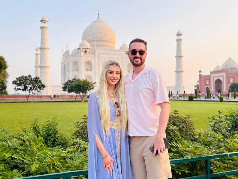 From Delhi: Taj Mahal & Agra Private Tour with 5<em> Lunch – At a glance’ /></p>
<ul>
<li><strong>A private ride from your chosen pickup point:</strong> Pickup and drop-off are offered in Delhi, Noida, Gurugram and nearby locations, including hotels, airports and railway stations.</li>
<li><strong>A guided 2.5-hour Taj visit:</strong> You get time to walk the grounds and hear the monument’s story, with a battery bus ride between the parking area and the Taj.</li>
<li><strong>Agra Fort adds a second major Mughal site:</strong> Plan on a guided visit of about an hour, with another 45-minute stop listed for Baby Taj.</li>
<li><strong>Lunch depends on the option you book:</strong> The five-star hotel buffet is included only with the relevant option; drinks at lunch are extra.</li>
<li><strong>Sunrise is available with a 3 a.m. pickup:</strong> The Taj is closed on Fridays, so choose another day if the monument is your priority.</li>
<li><strong>The advertised $8 price needs context:</strong> Check which inclusions are attached to the option you select, especially the guide, entry fees and lunch.</li>
</ul>
<h2>A private road trip that saves planning</h2>
<p><img width="820" height="547" decoding="async" src=